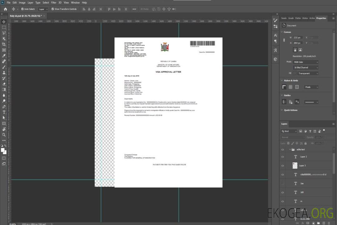 Visa électronique pour la Zambie en modèle Word et PDF template